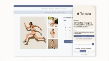 Volet du Customer Hub affichant les commandes en cours de livraison, les codes de réduction, les produits recommandés, au fil d’une expérience sur une boutique Shopify.