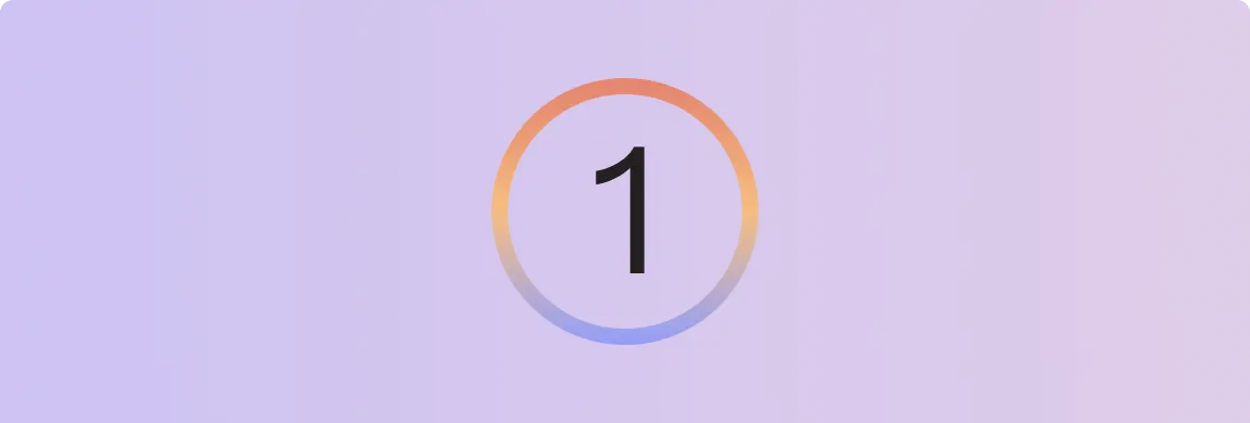 Chiffre 1 entouré d'un cercle dégradé sur fond violet.