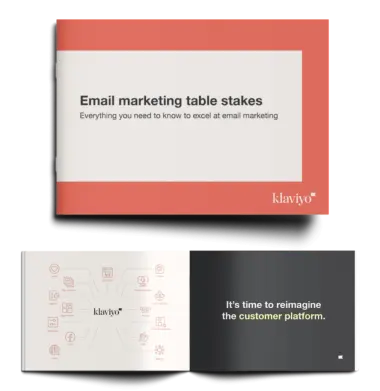 An example of a Klaviyo book the email marketing table stakes guide