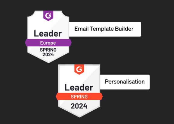 2024 G2 badges for Klaviyo as category leader for Email Template Builder and Personalisation