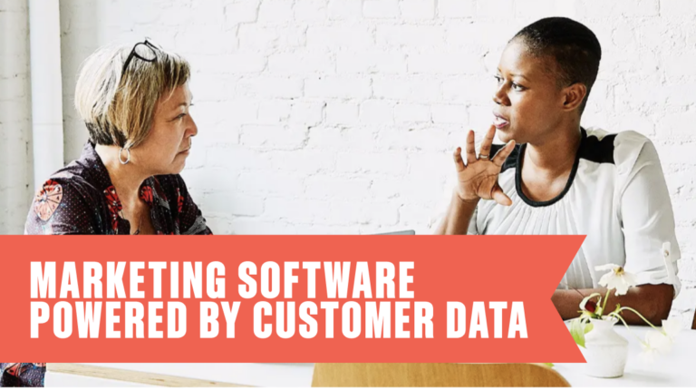 Marketing software powered by customer data two women sitting and poeaking