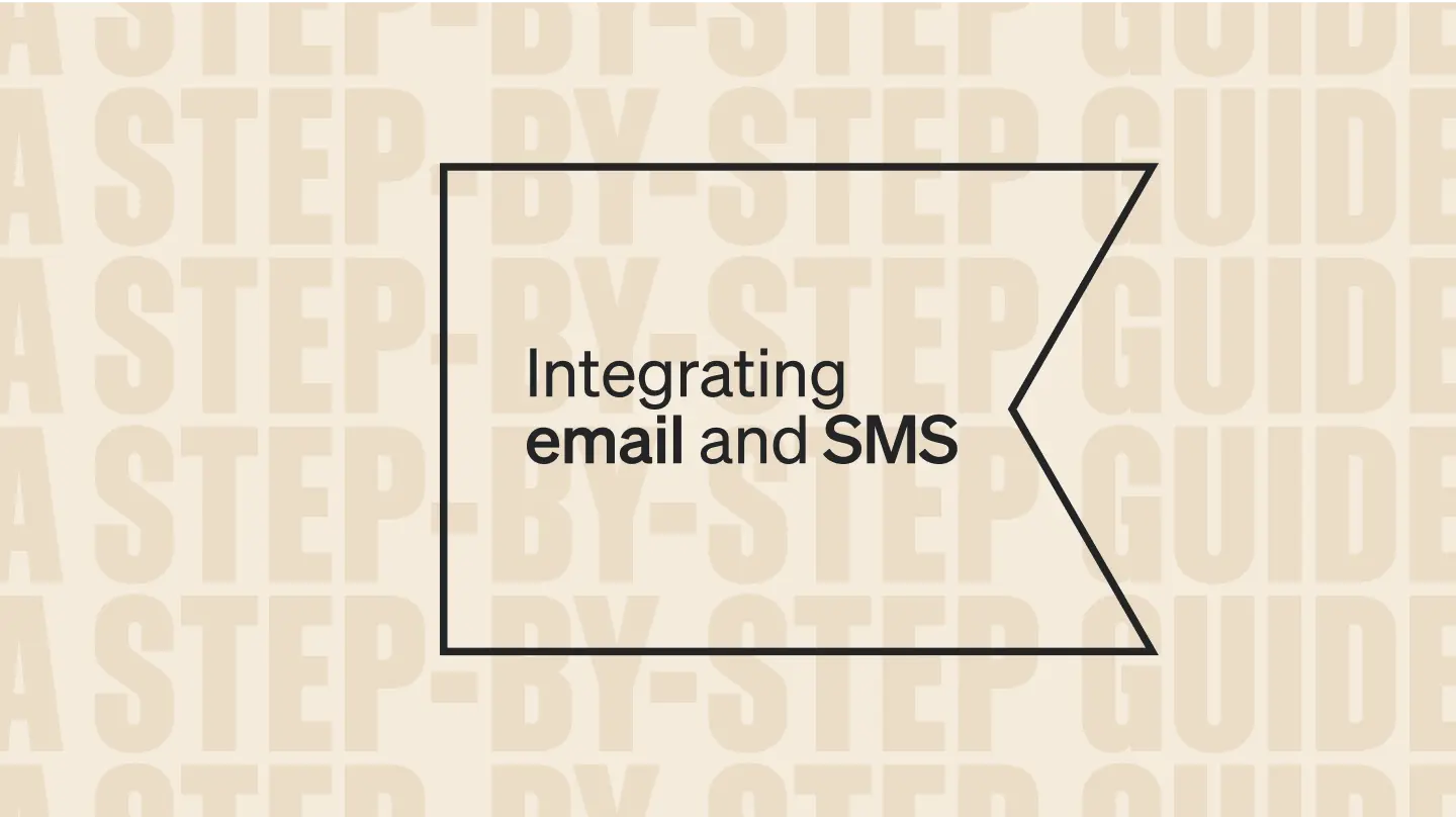 Text "Integrating email and SMS" on a patterned background with repeated "A STEP-BY-STEP GUIDE".