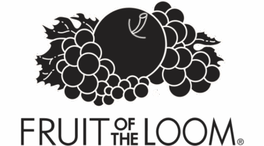 Fruit of the Loom logo featuring a cluster of fruit, including grapes and an apple, in charcoal color.